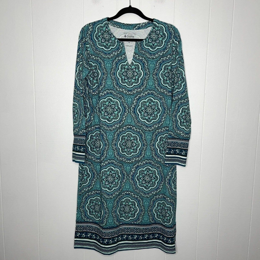 Coolibar Women’s Oceanside Long Sleeve Dress Floral Teal UV Protection M